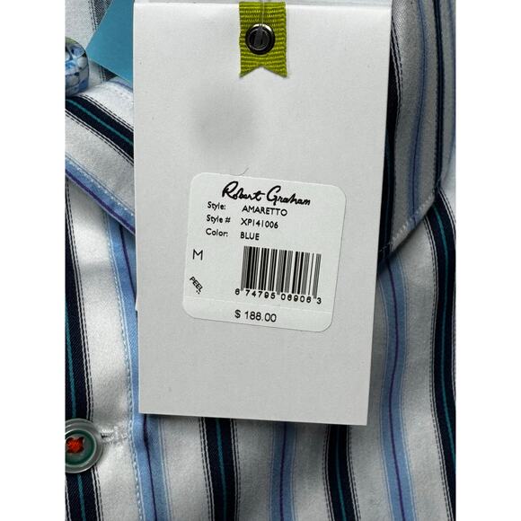 NWT Robert Graham Men's LS Tailored Fit Blue White Striped Button Up Shirt -Sz M - Picture 8 of 9